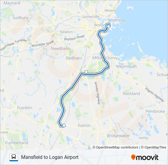 MANSFIELD TO LOGAN AIRPORT bus Line Map