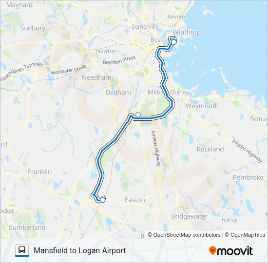 MANSFIELD TO LOGAN AIRPORT Bus Line Map