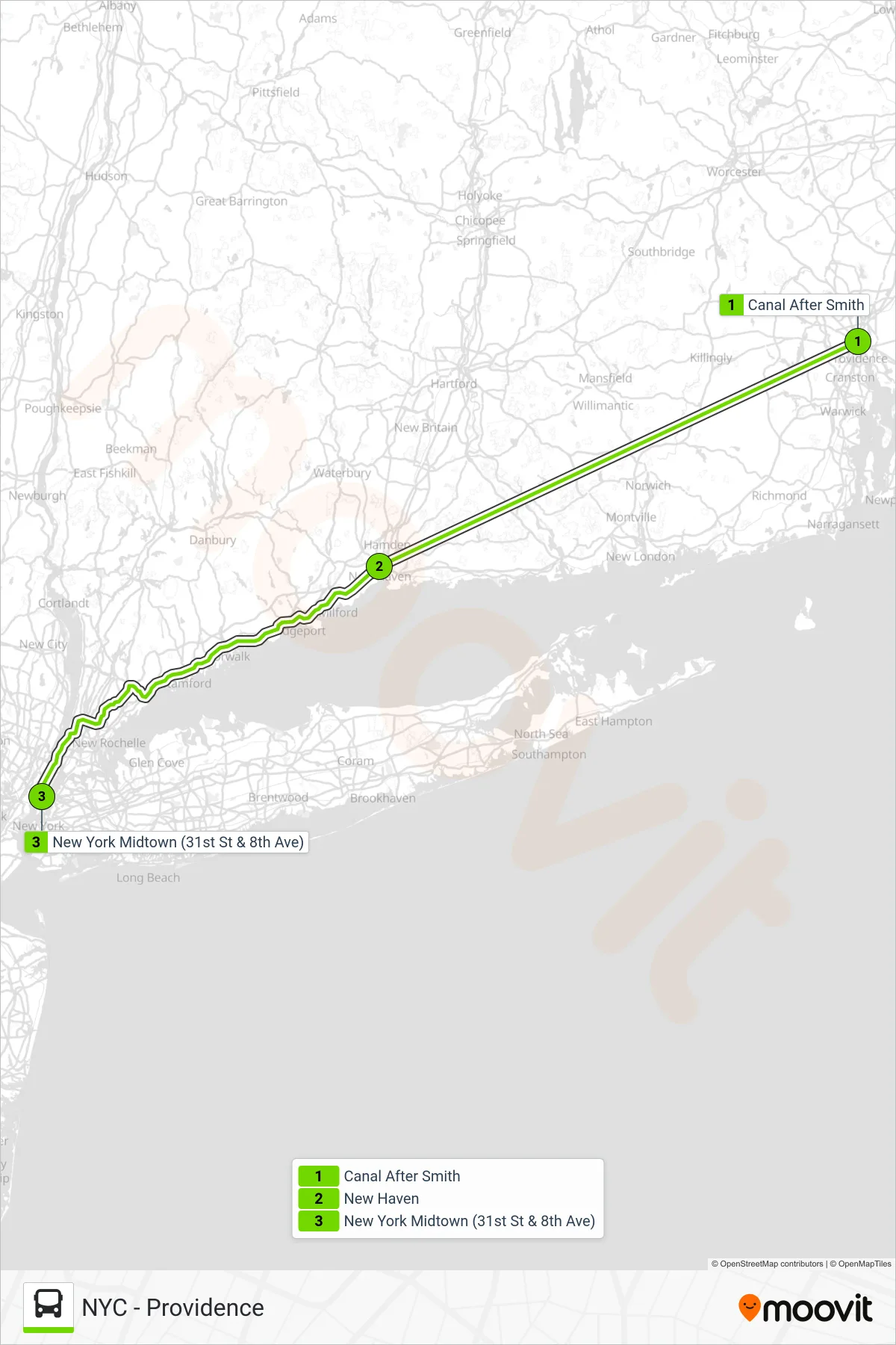 FLIXBUS 2616 bus Line (New York Midtown (31st St & 8th Ave)) route and stops on a map
