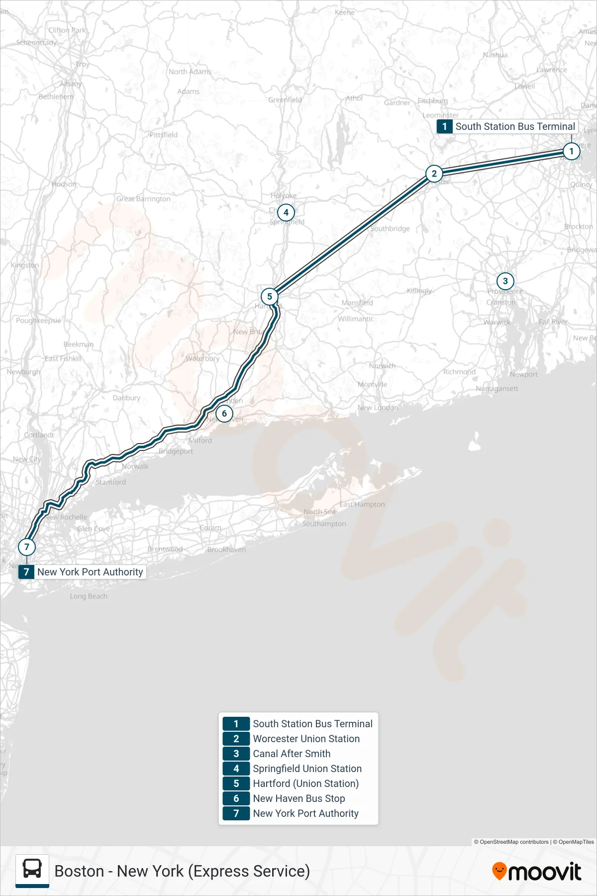 GREYHOUND US0230 bus Line (New York Port Authority) route and stops on a map