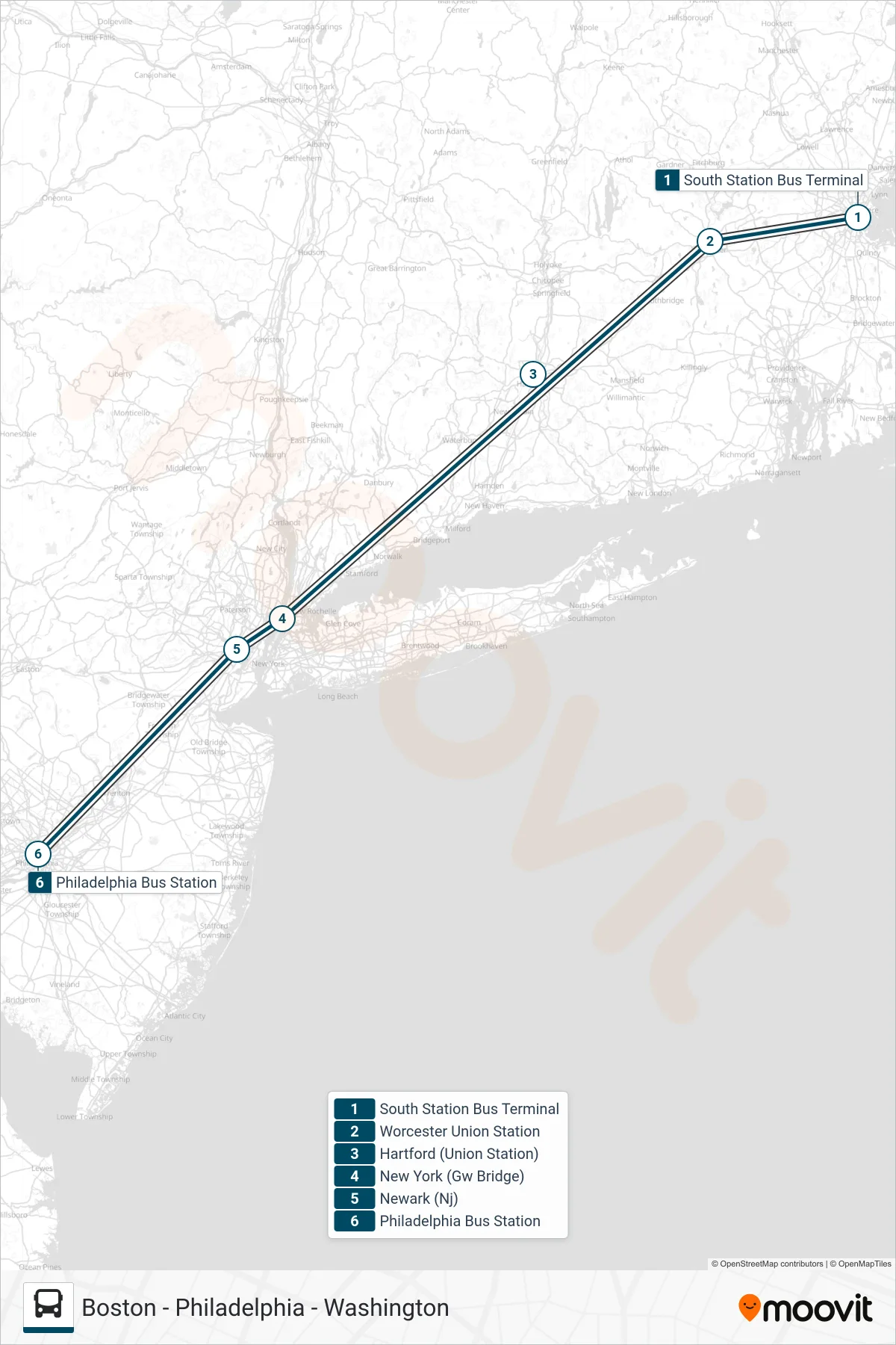 GREYHOUND US0235 bus Line (Philadelphia Bus Station) route and stops on a map