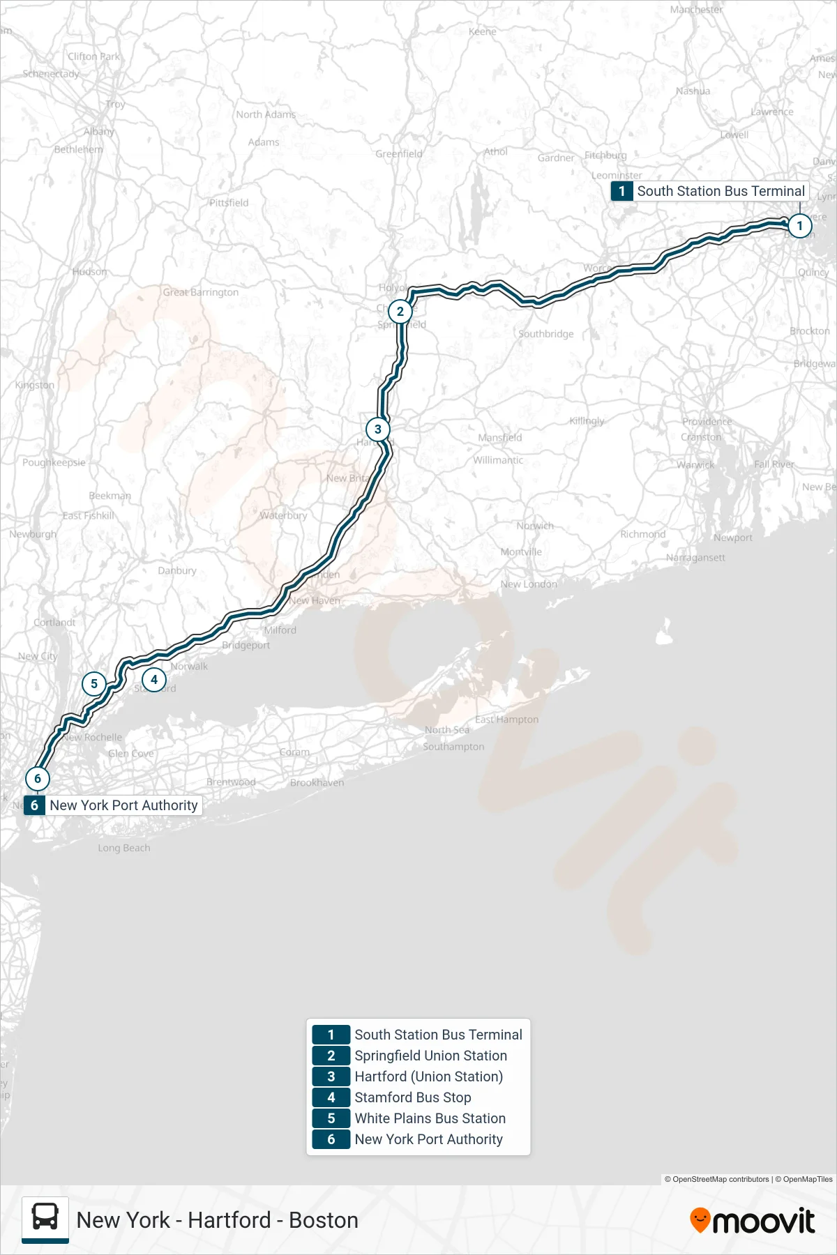 GREYHOUND US0240 bus Line (New York Port Authority) route and stops on a map