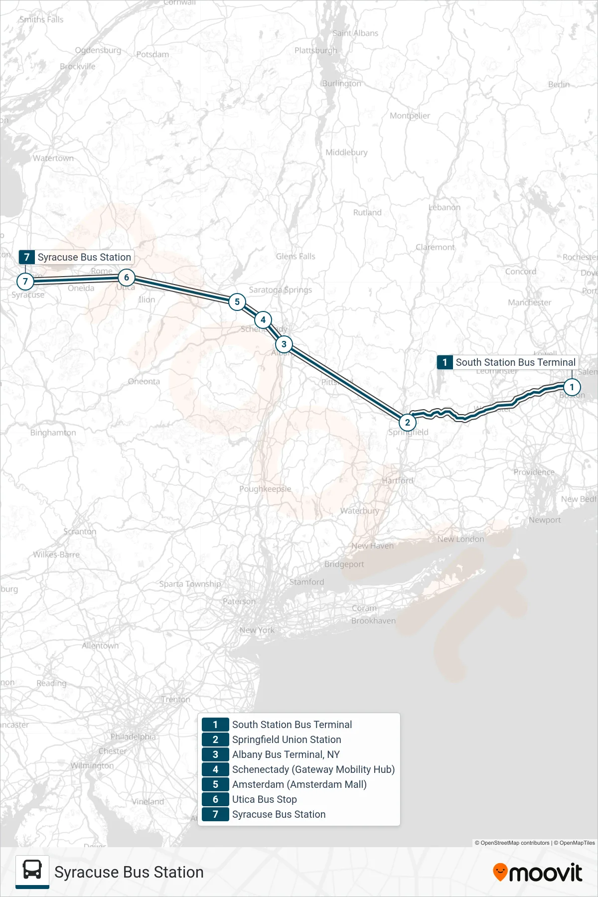 GREYHOUND US0270 bus Line (Syracuse Bus Station) route and stops on a map