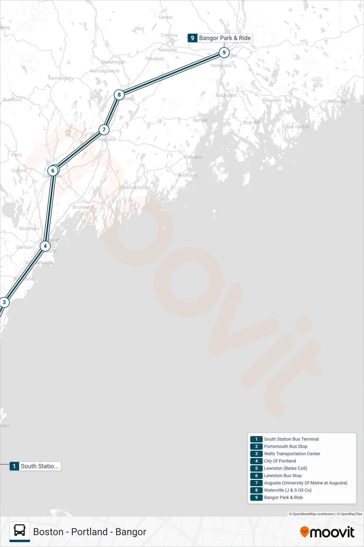 GREYHOUND US0265S bus Line (Bangor Park & Ride) route and stops on a map