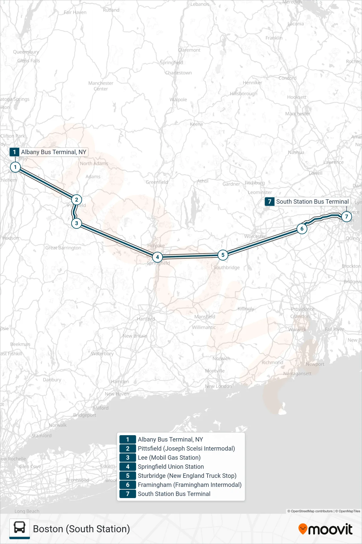 GREYHOUND US0270S bus Line (Boston (South Station)) route and stops on a map