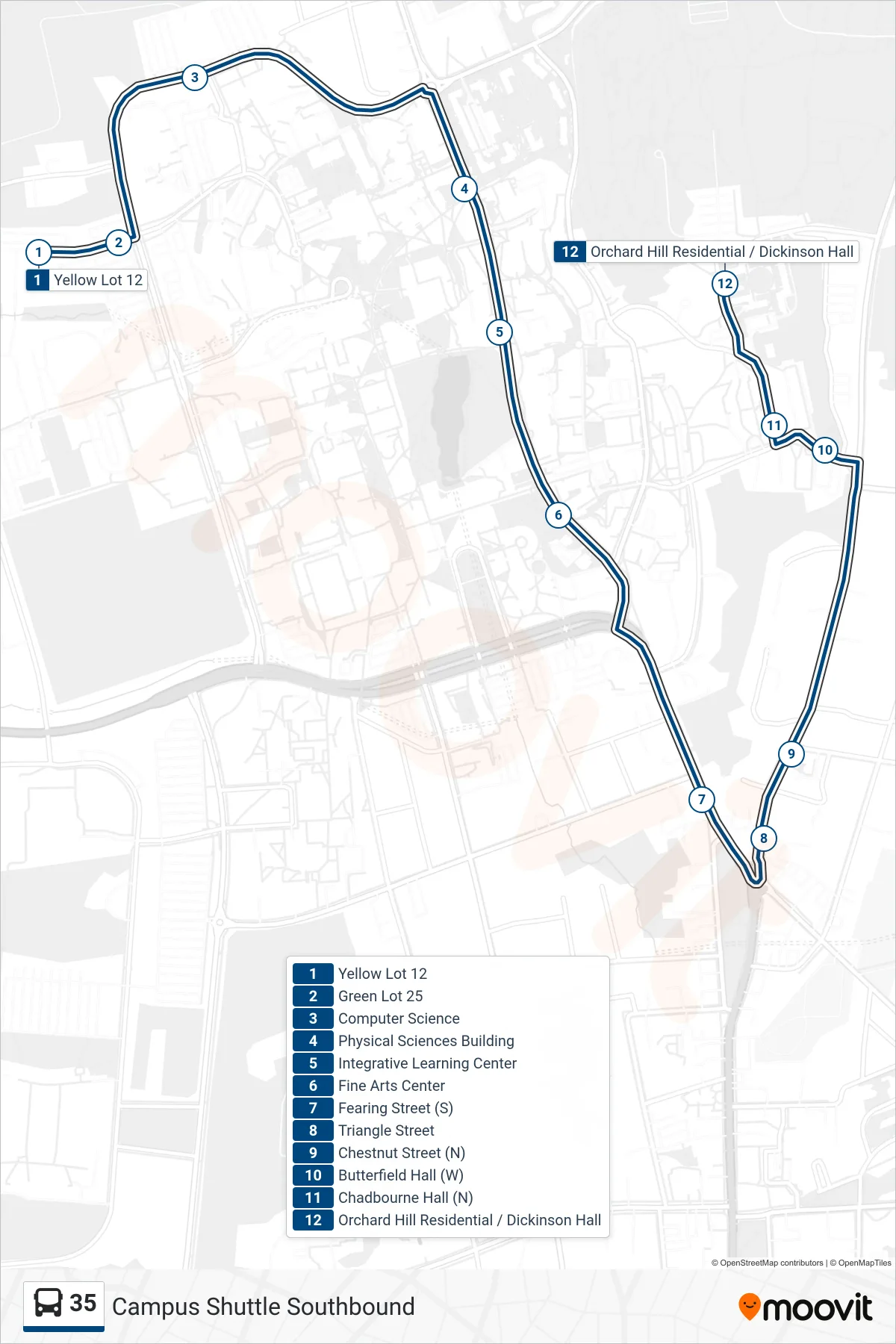 35 bus Line (Orchard Hill Via Butterfield) route and stops on a map