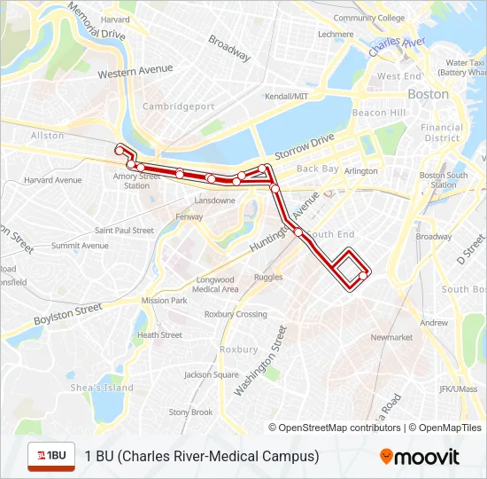 1 BU (CHARLES RIVER-MEDICAL CAMPUS) Bus Line Map