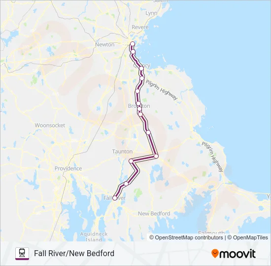 FALL RIVER/NEW BEDFORD Train Line Map