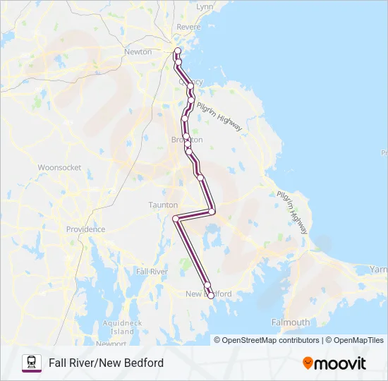 FALL RIVER/NEW BEDFORD Train Line Map