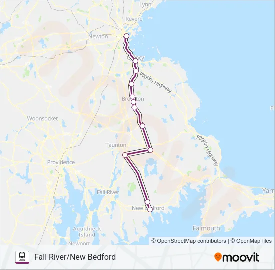 FALL RIVER/NEW BEDFORD Train Line Map