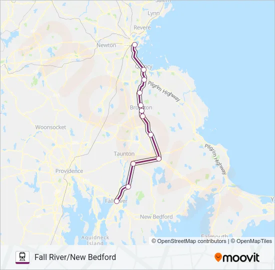 FALL RIVER/NEW BEDFORD Train Line Map