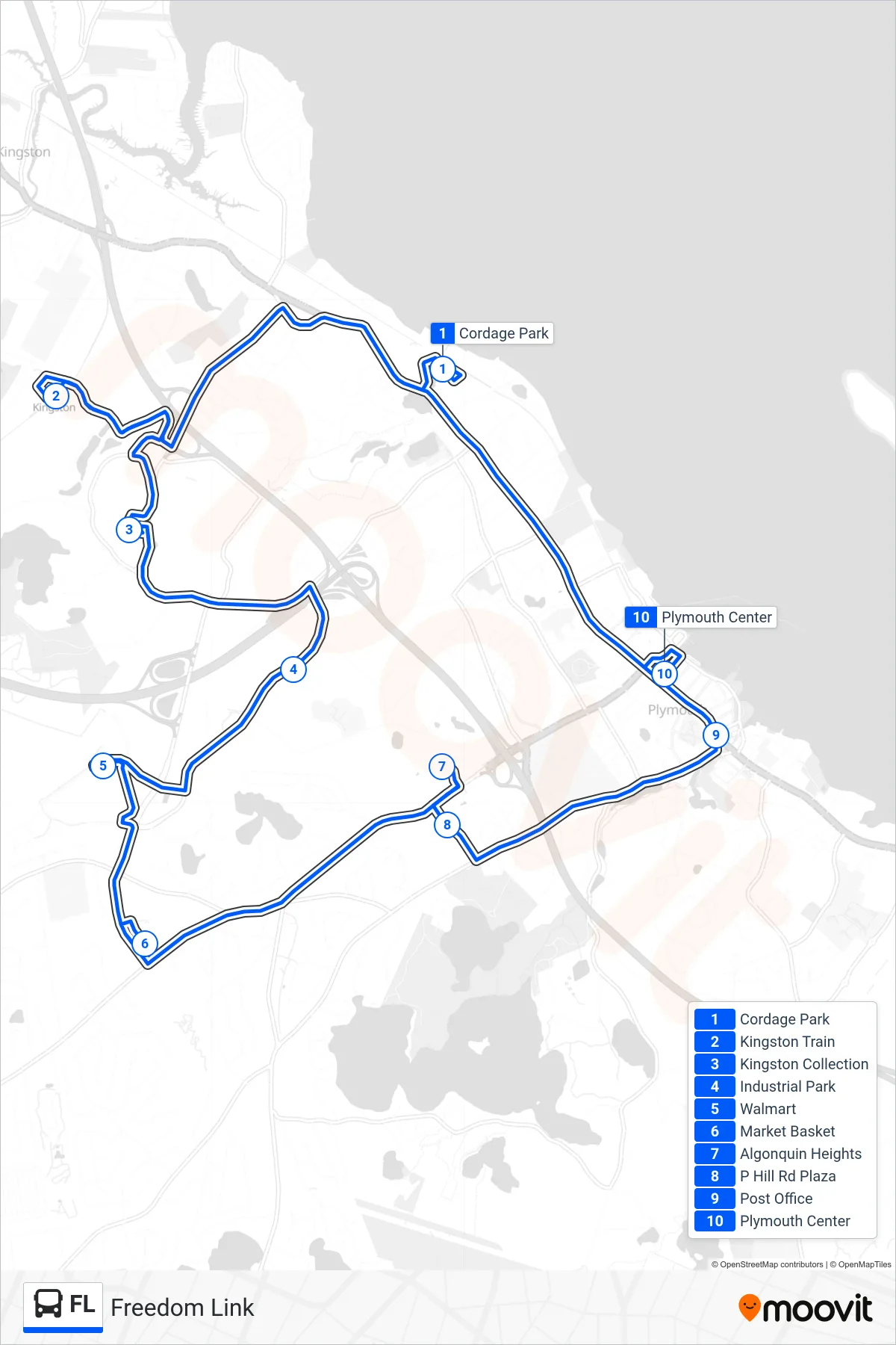 FL bus Line (Plymouth Center→Plymouth Center) route and stops on a map