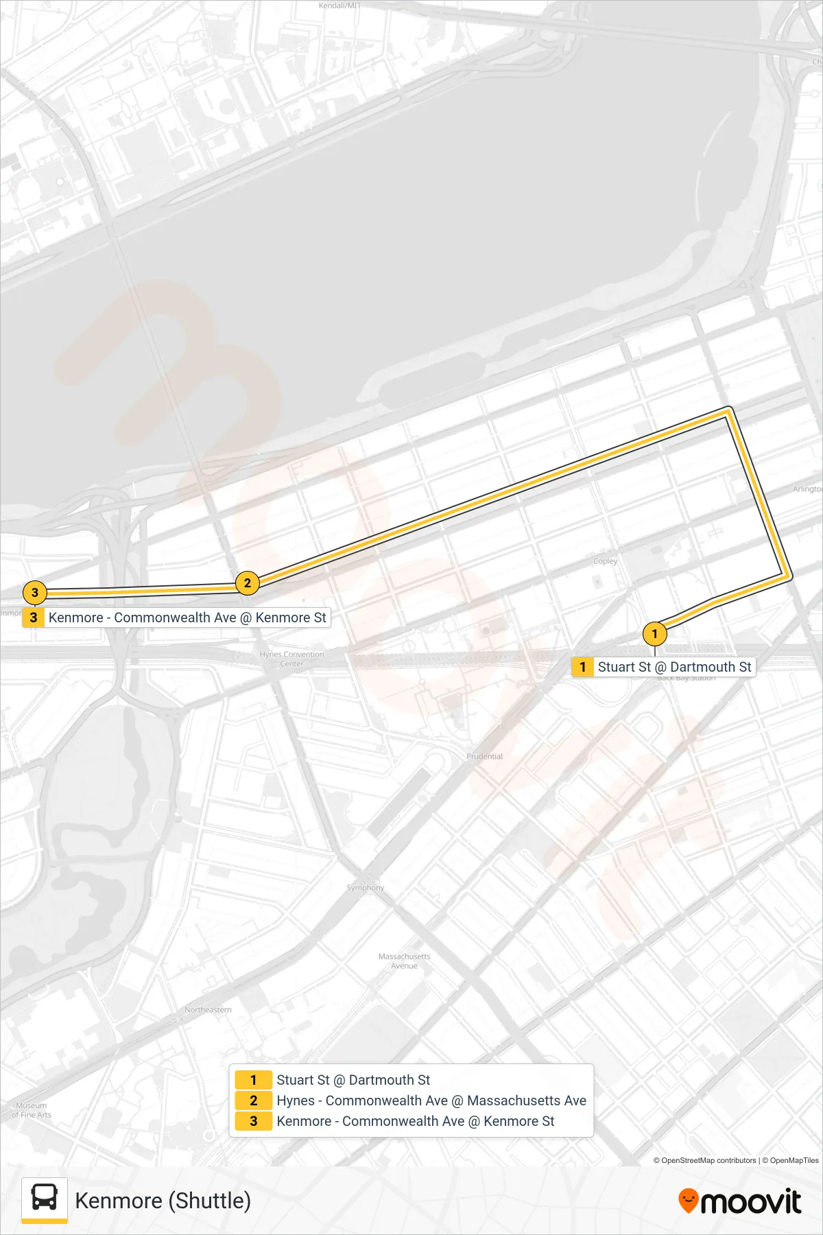GREEN LINE B SHUTTLE bus Line (Kenmore (Shuttle)) route and stops on a map