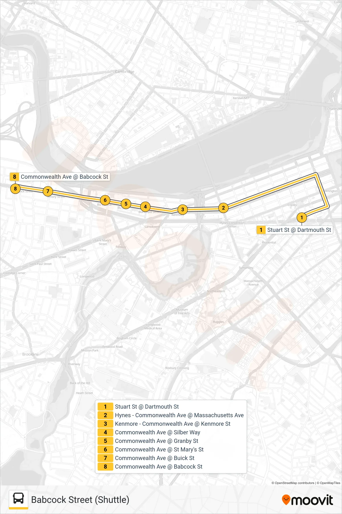 GREEN LINE B SHUTTLE bus Line (Babcock Street (Shuttle)) route and stops on a map