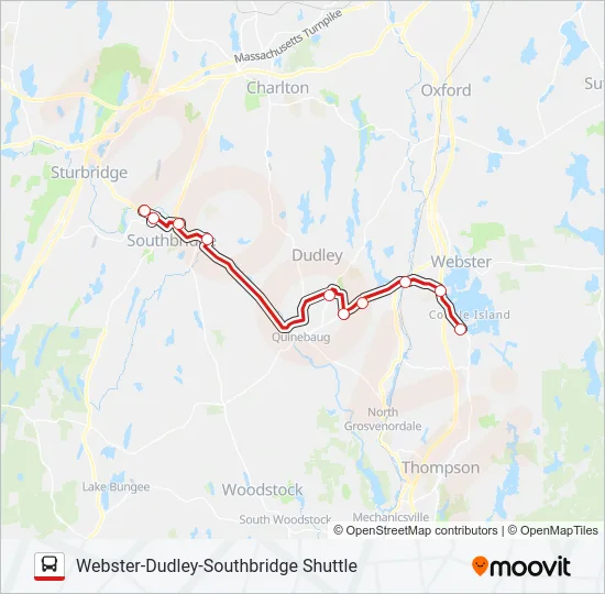 WEBSTER-DUDLEY-SOUTHBRIDGE SHUTTLE Bus Line Map