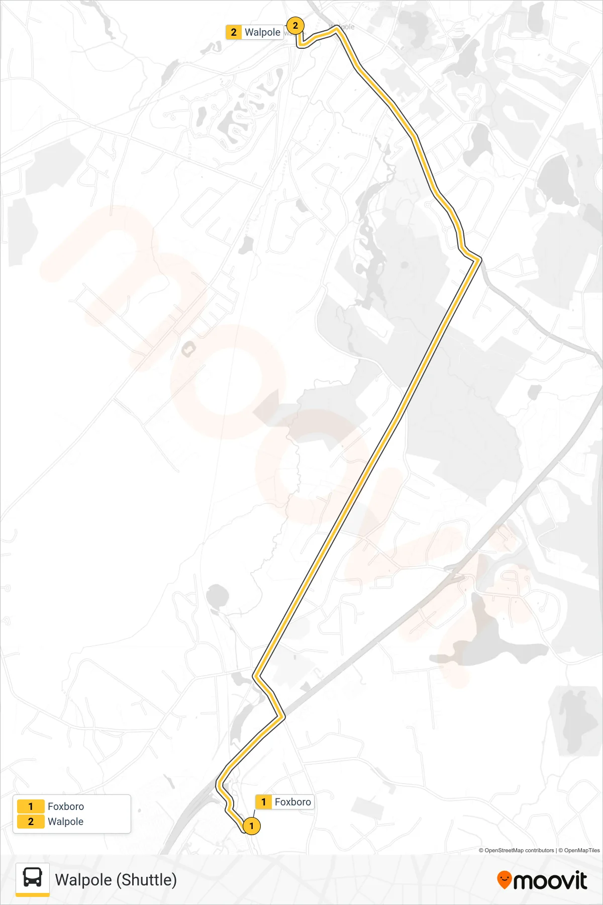 FRANKLIN LINE SHUTTLE bus Line (Walpole (Shuttle)) route and stops on a map