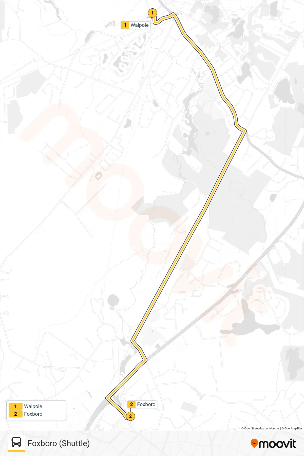 FRANKLIN LINE SHUTTLE bus Line (Foxboro (Shuttle)) route and stops on a map