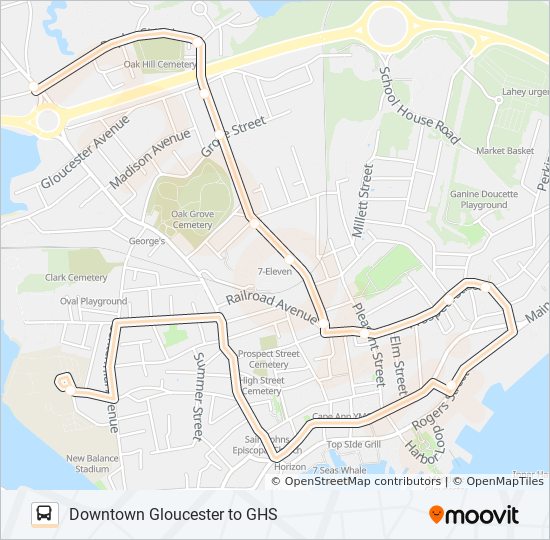 DOWNTOWN GLOUCESTER TO GHS bus Line Map