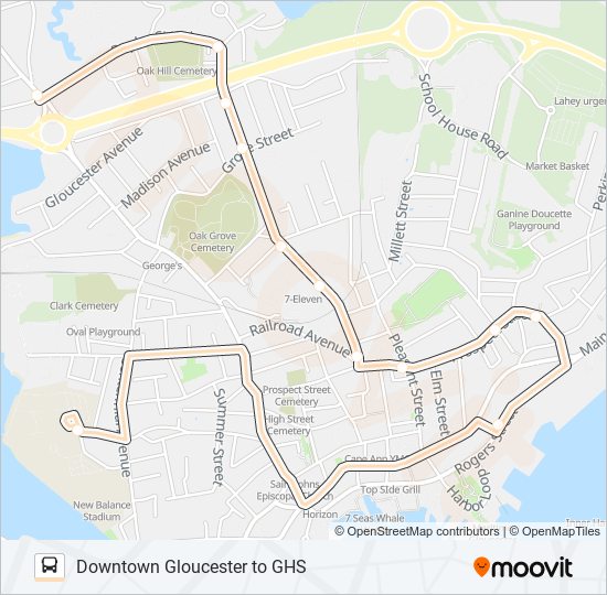 DOWNTOWN GLOUCESTER TO GHS bus Line Map