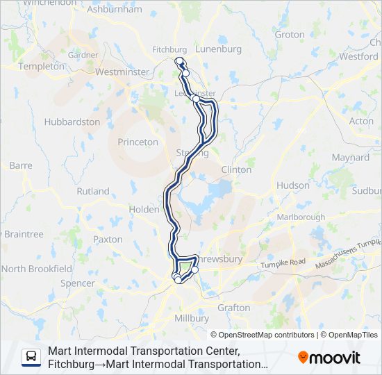 CLINTON-WORCESTER COMMUTER SHUTTLE Bus Line Map