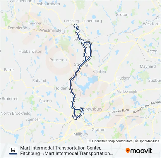 CLINTON-WORCESTER COMMUTER SHUTTLE Bus Line Map