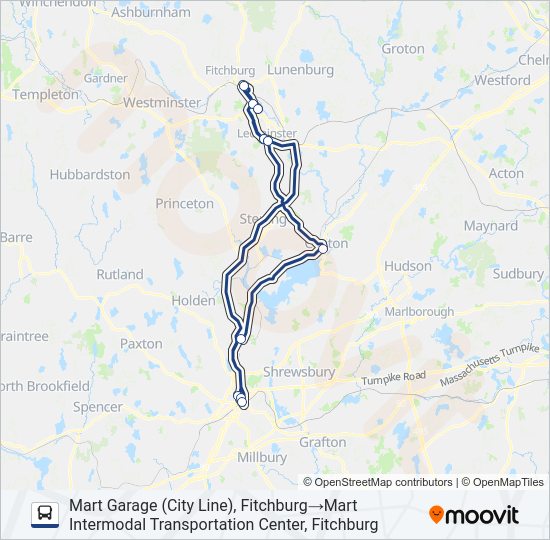 CLINTON-WORCESTER COMMUTER SHUTTLE Bus Line Map