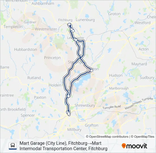 CLINTON-WORCESTER COMMUTER SHUTTLE Bus Line Map