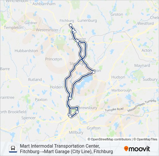 CLINTON-WORCESTER COMMUTER SHUTTLE Bus Line Map