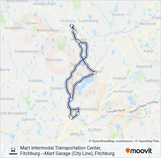 CLINTON-WORCESTER COMMUTER SHUTTLE Bus Line Map