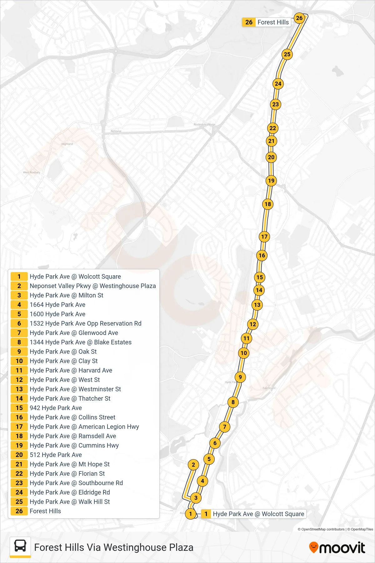 32 bus Line (Forest Hills Via Westinghouse Plaza) route and stops on a map