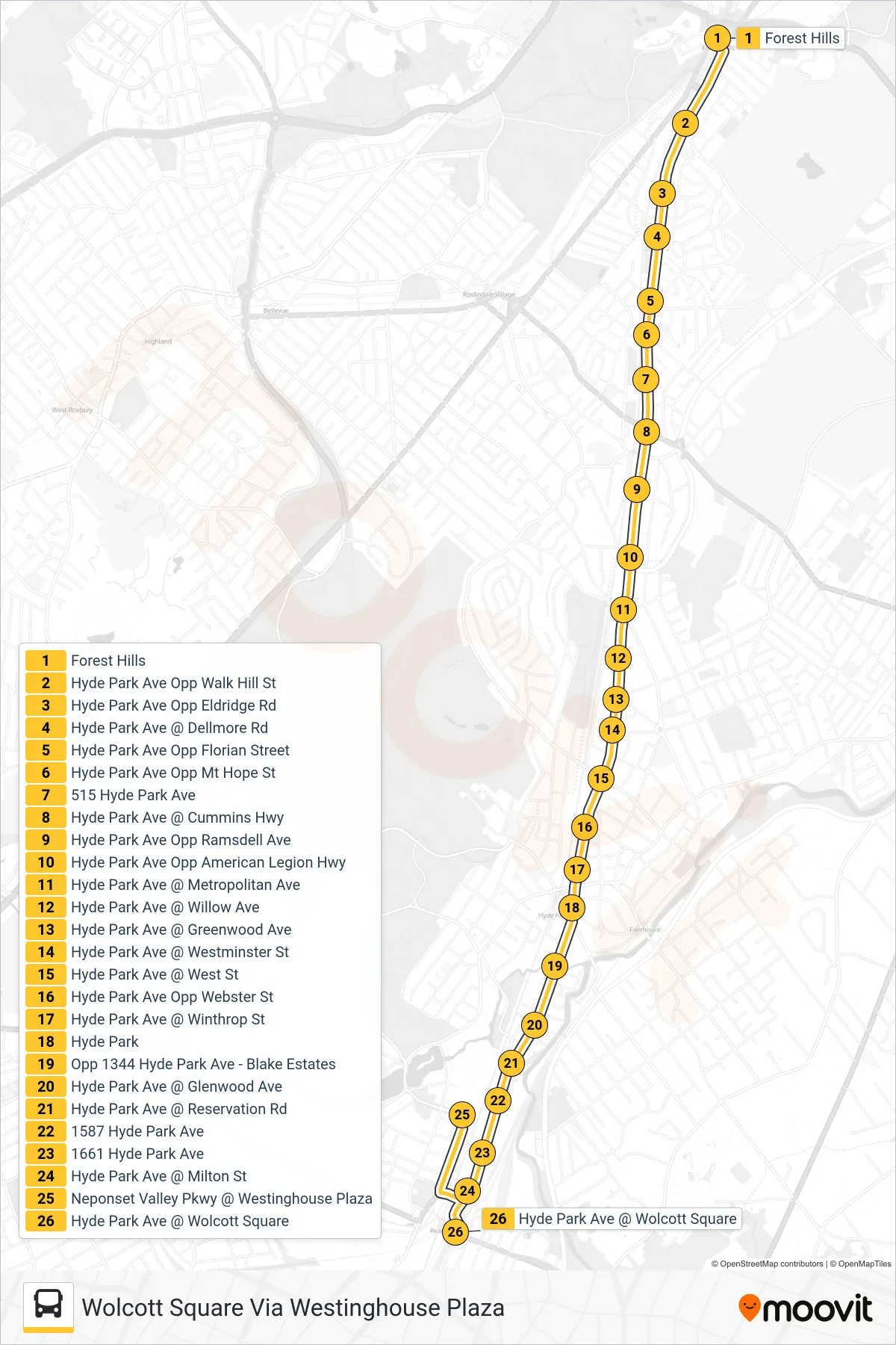32 bus Line (Wolcott Square Via Westinghouse Plaza) route and stops on a map