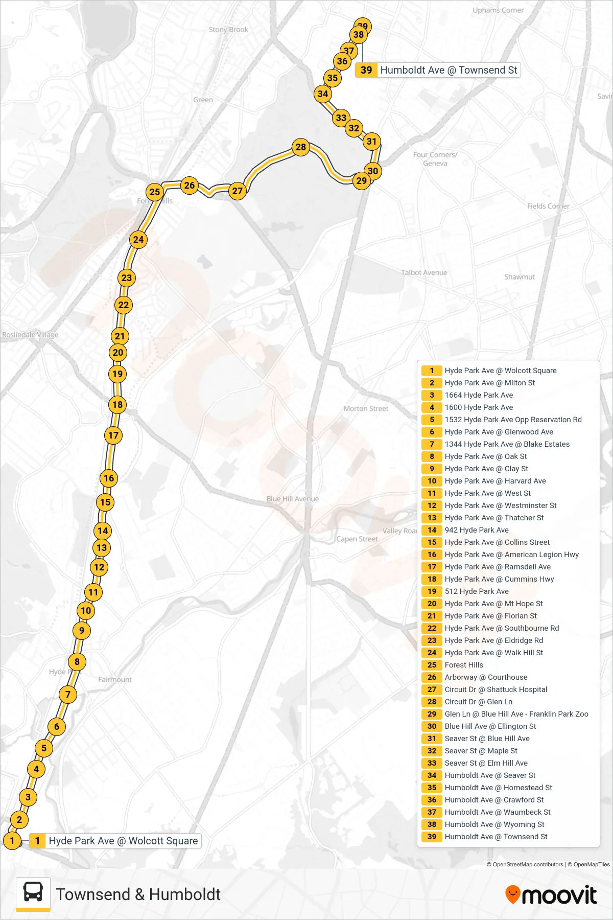 32 bus Line (Townsend & Humboldt) route and stops on a map