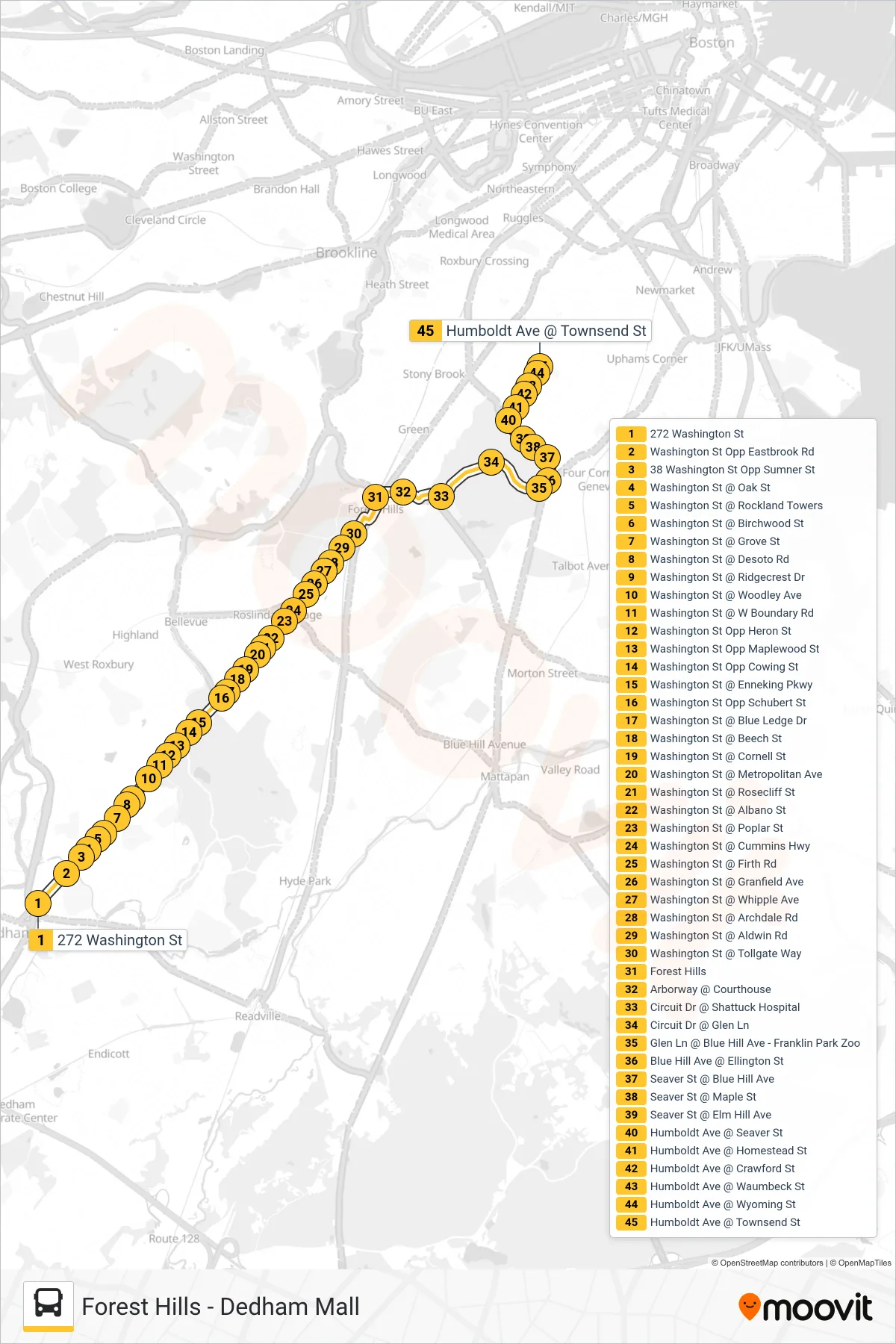 34 bus Line (Townsend & Humboldt) route and stops on a map