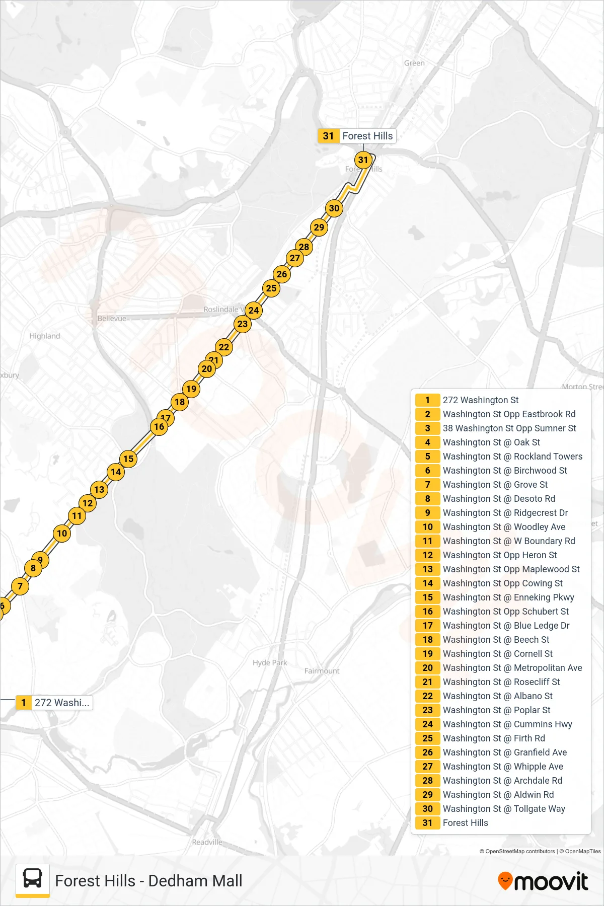 34 bus Line (Avenue Louis Pasteur Via Forest Hills) route and stops on a map