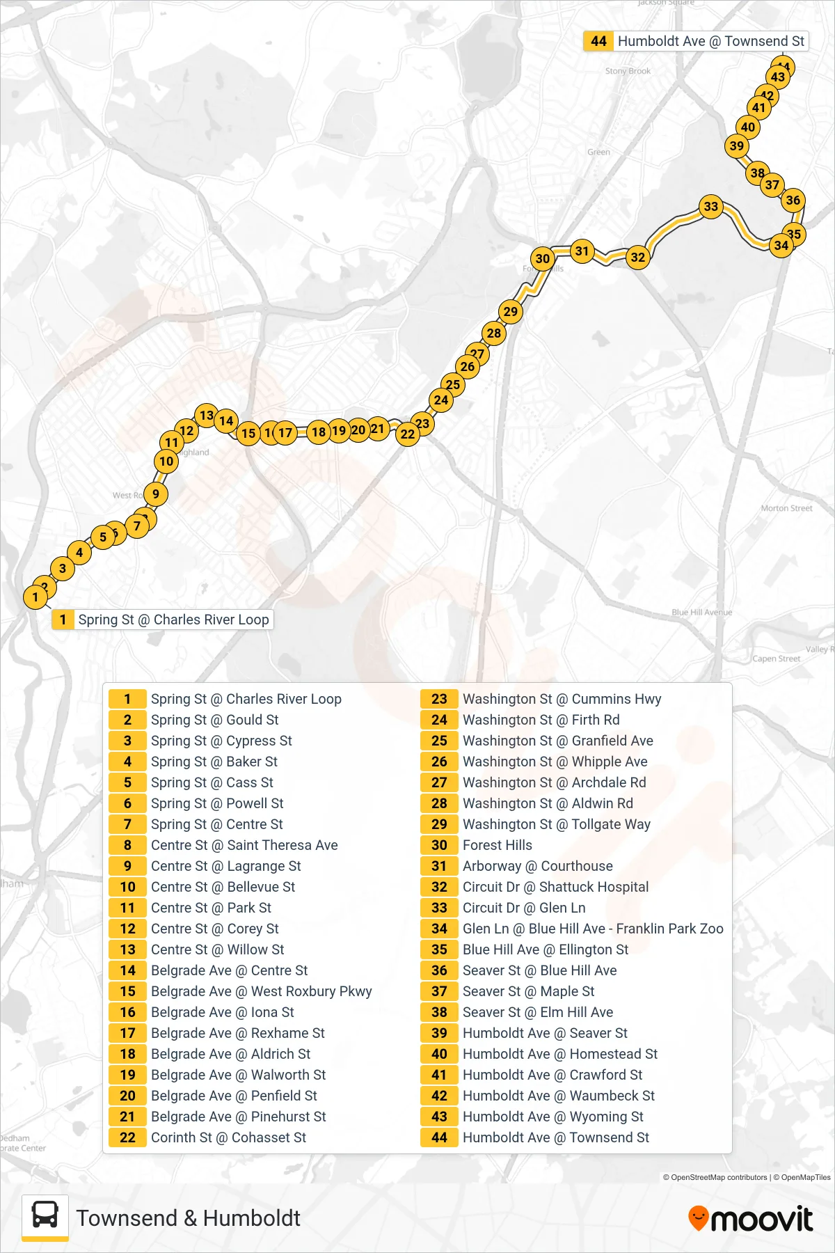 36 bus Line (Townsend & Humboldt) route and stops on a map