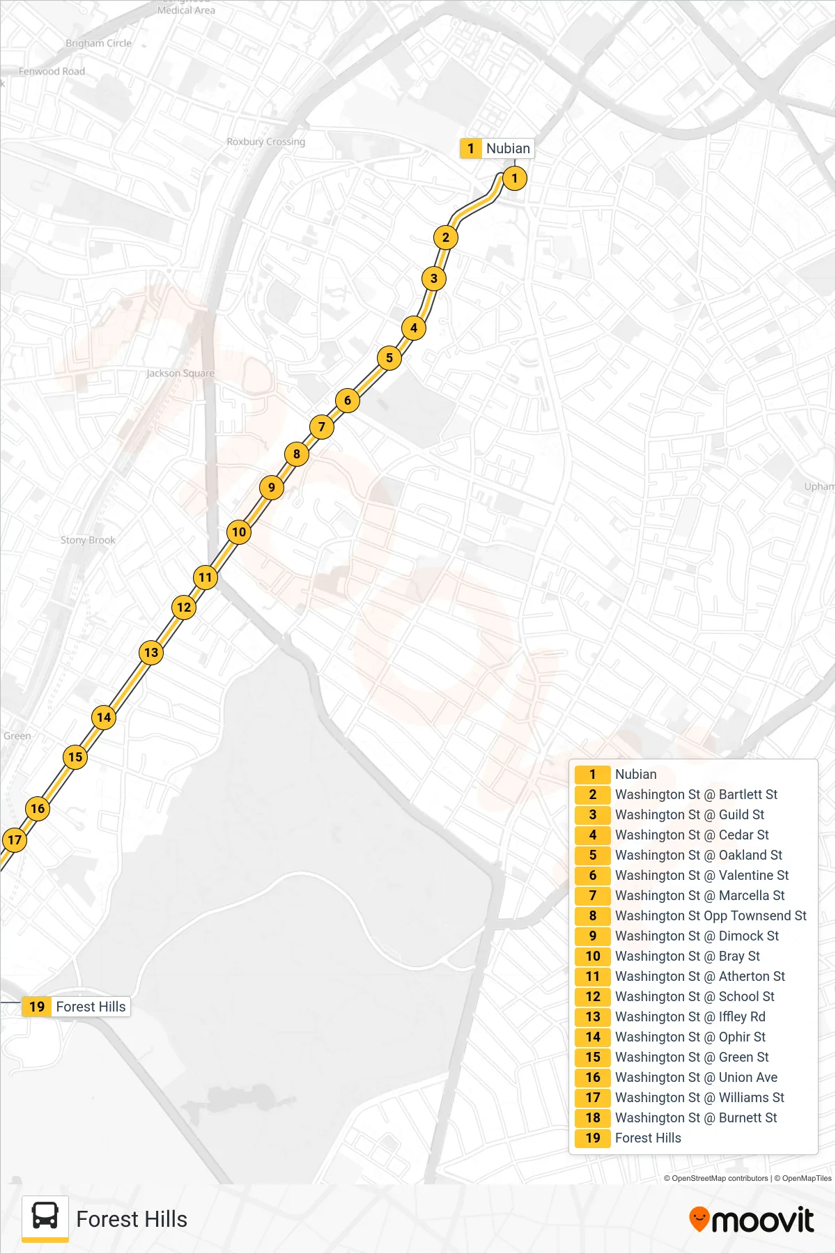 42 bus Line (Forest Hills) route and stops on a map