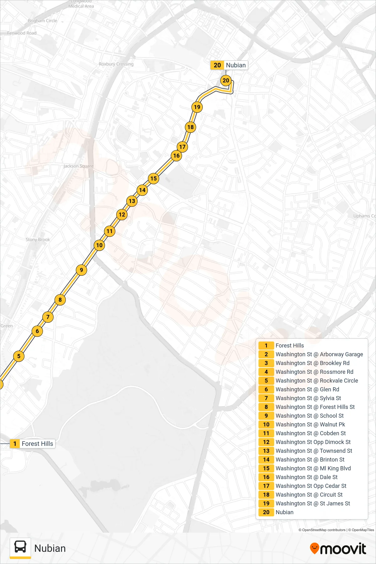 42 bus Line (Nubian) route and stops on a map