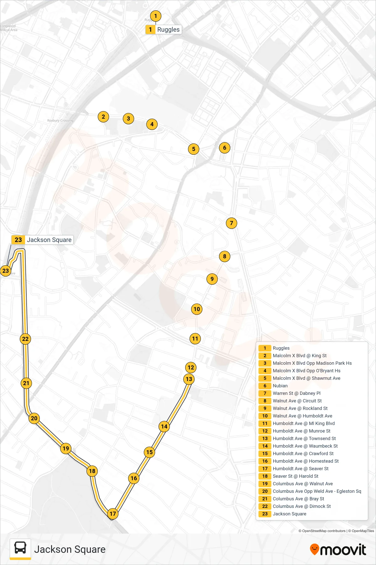 44 bus Line (Jackson Square) route and stops on a map