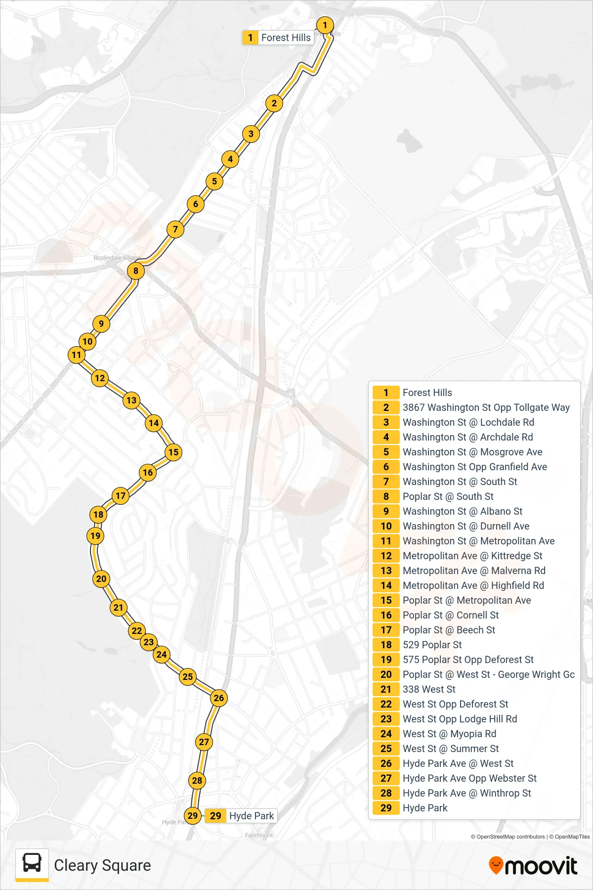 50 bus Line (Cleary Square) route and stops on a map