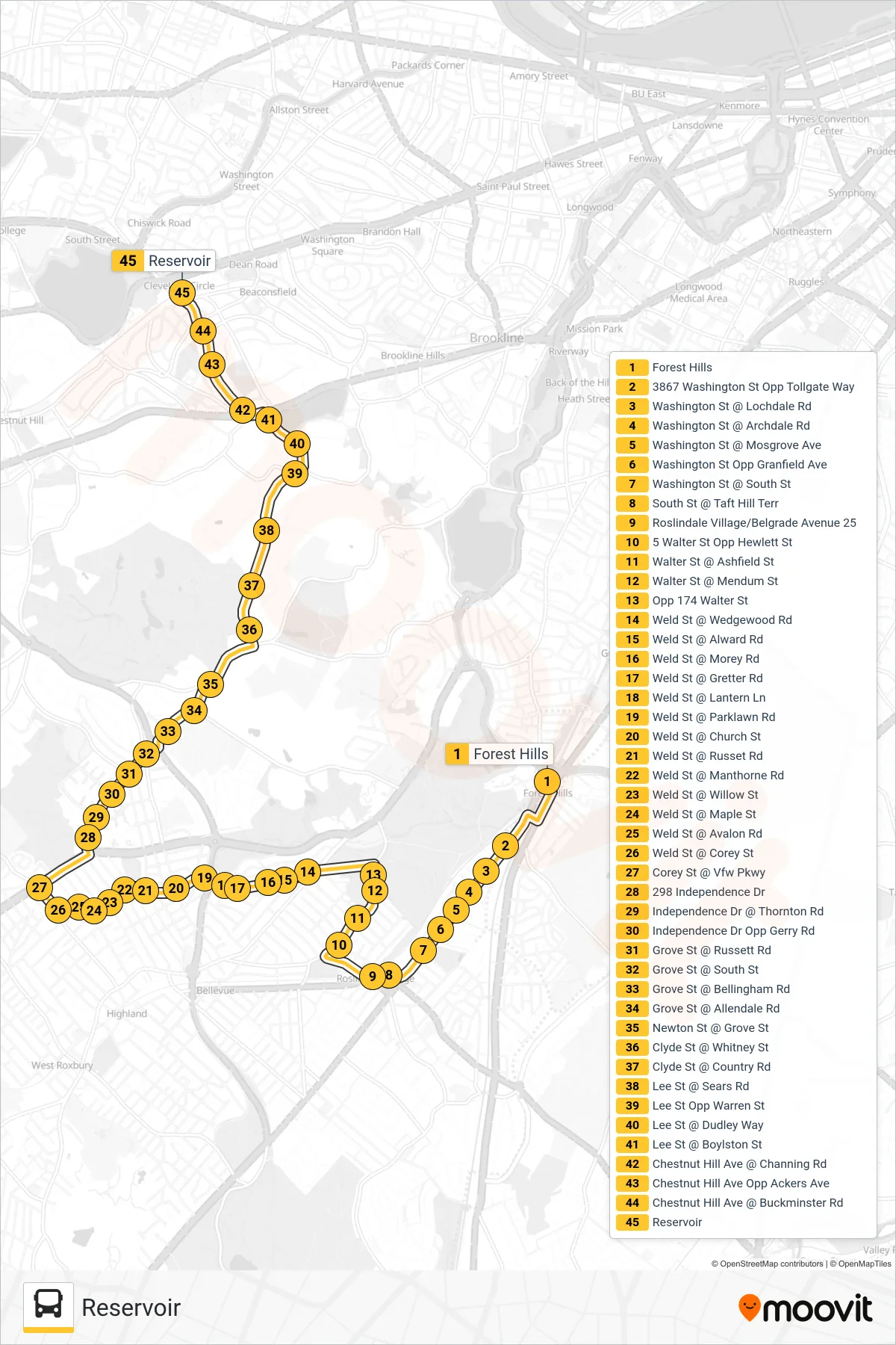 51 bus Line (Reservoir) route and stops on a map
