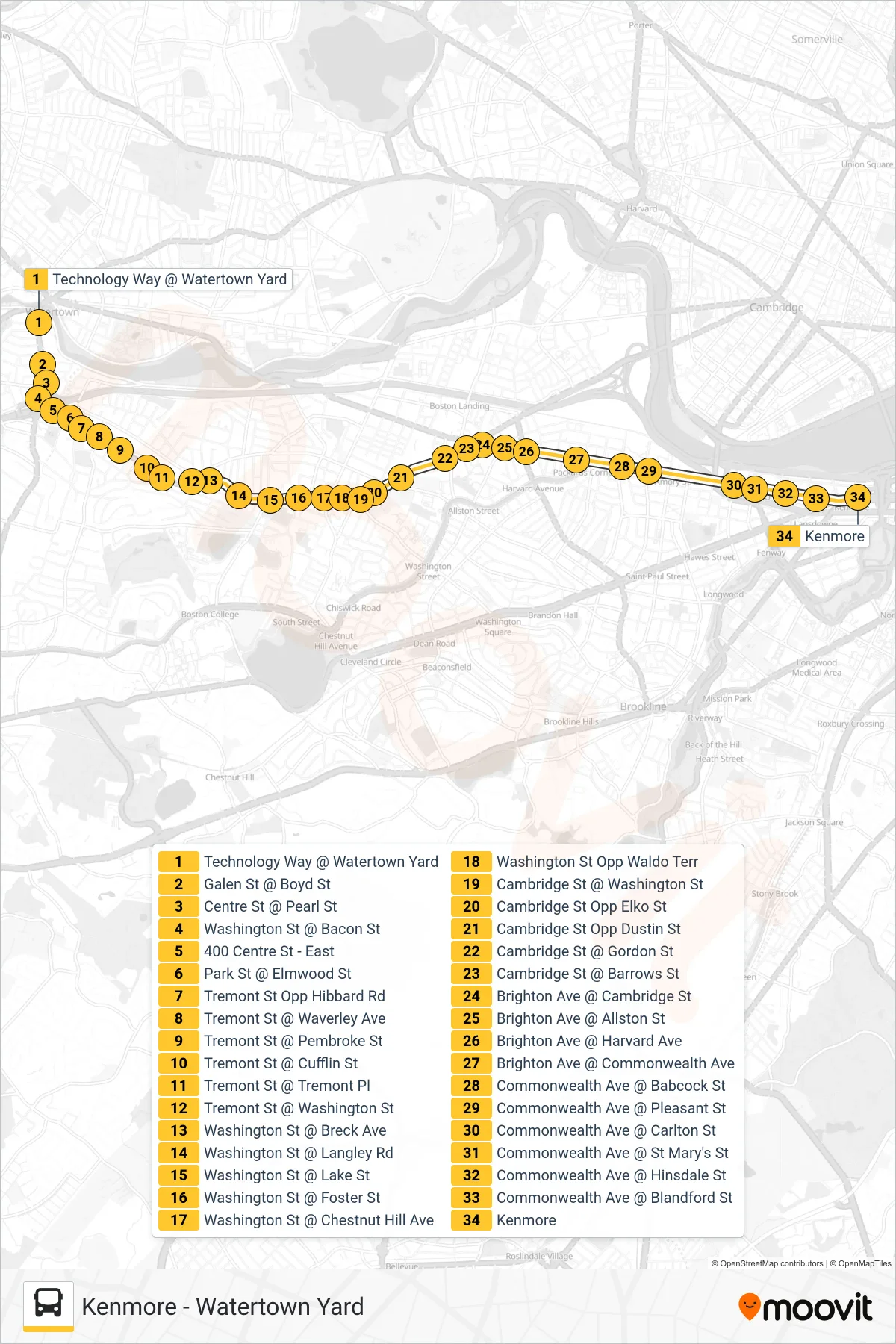 57 bus Line (Kenmore) route and stops on a map