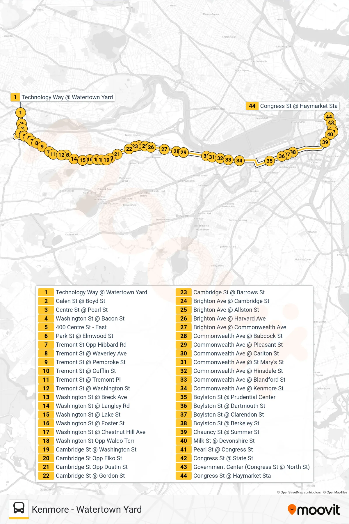 57 bus Line (Haymarket Via Kenmore) route and stops on a map