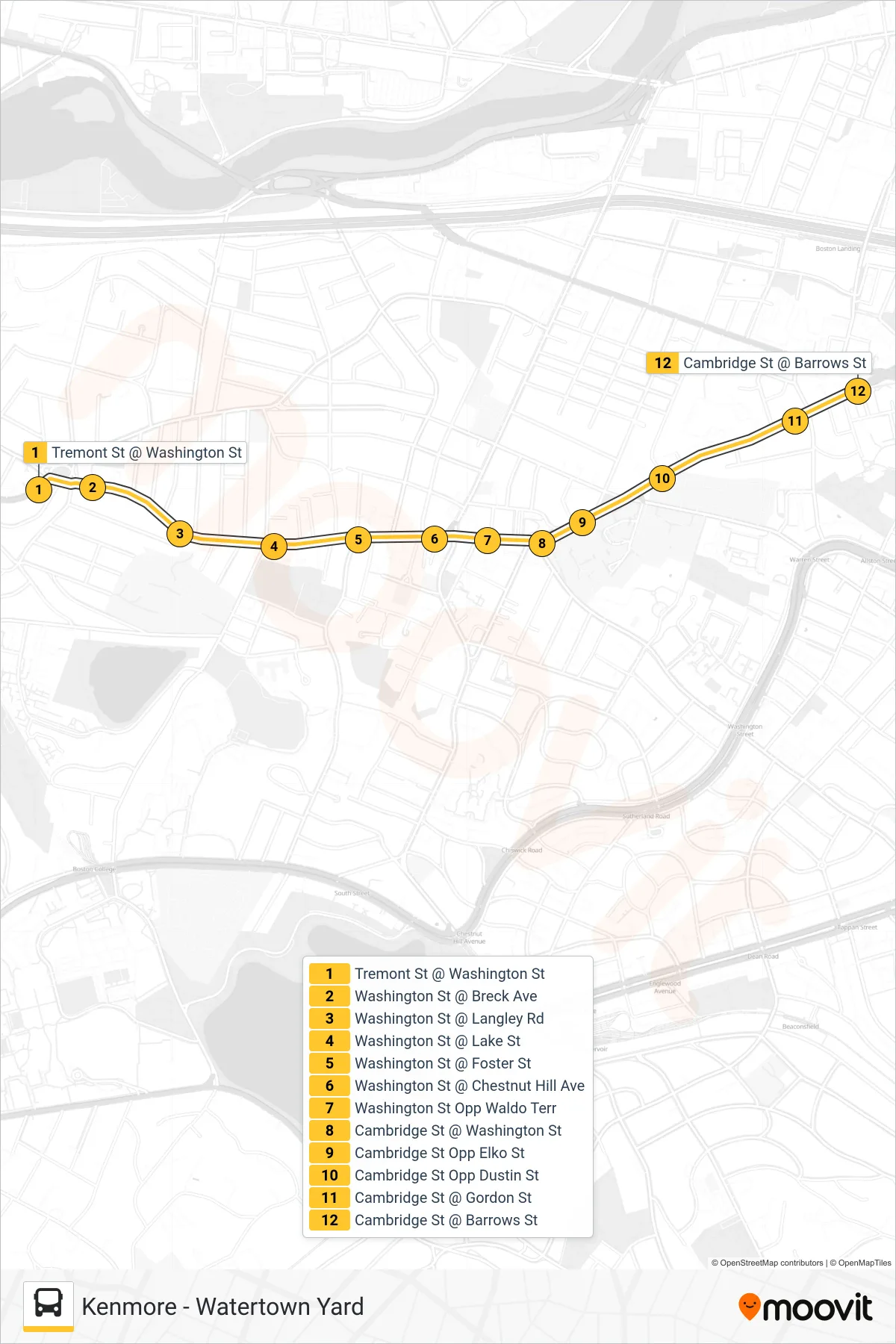 57 bus Line (Franklin Park Via Union Square Allston) route and stops on a map
