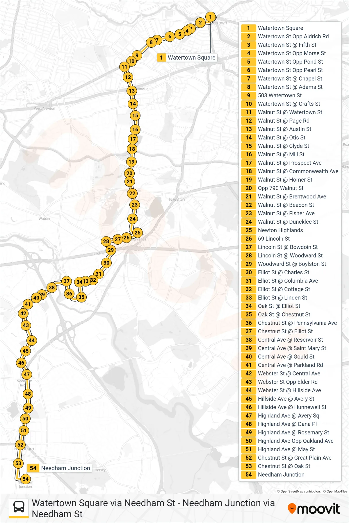 59 bus Line (Needham Junction) route and stops on a map