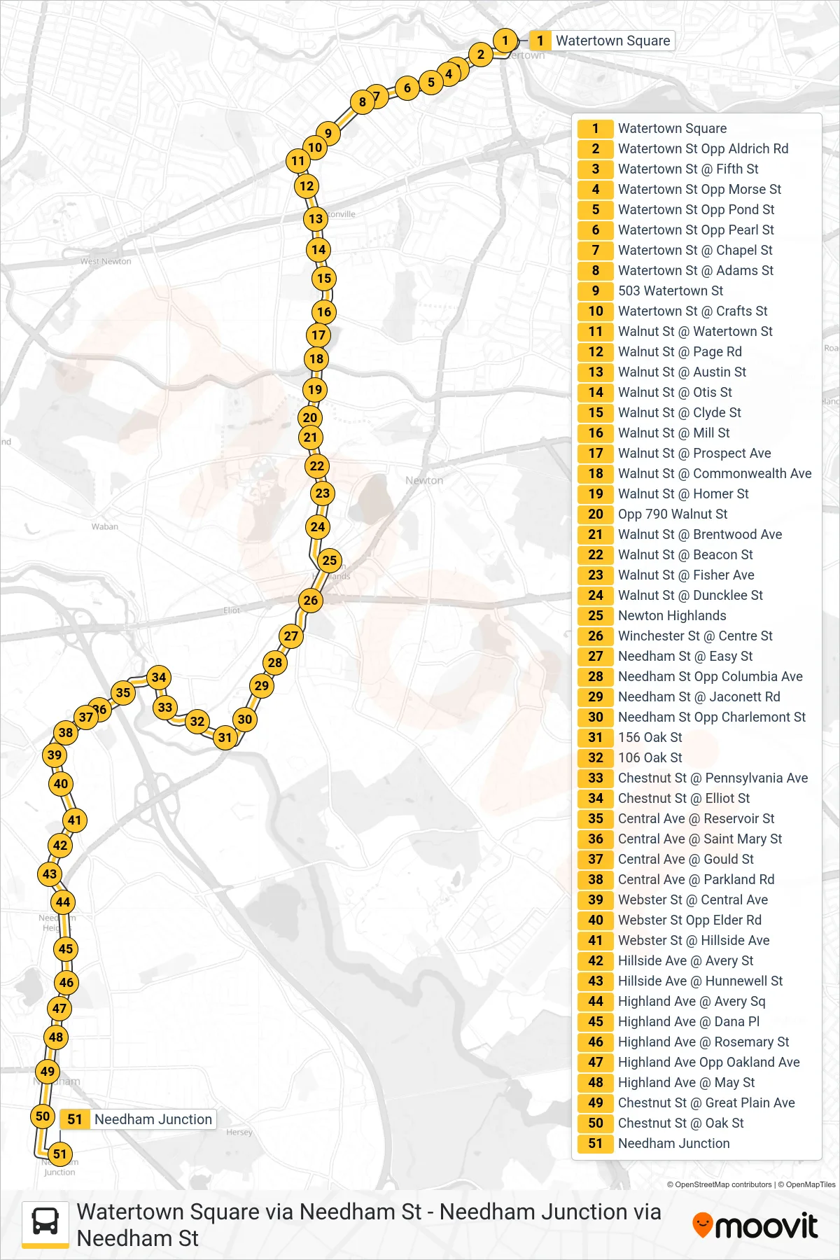 59 bus Line (Needham Junction Via Needham St) route and stops on a map