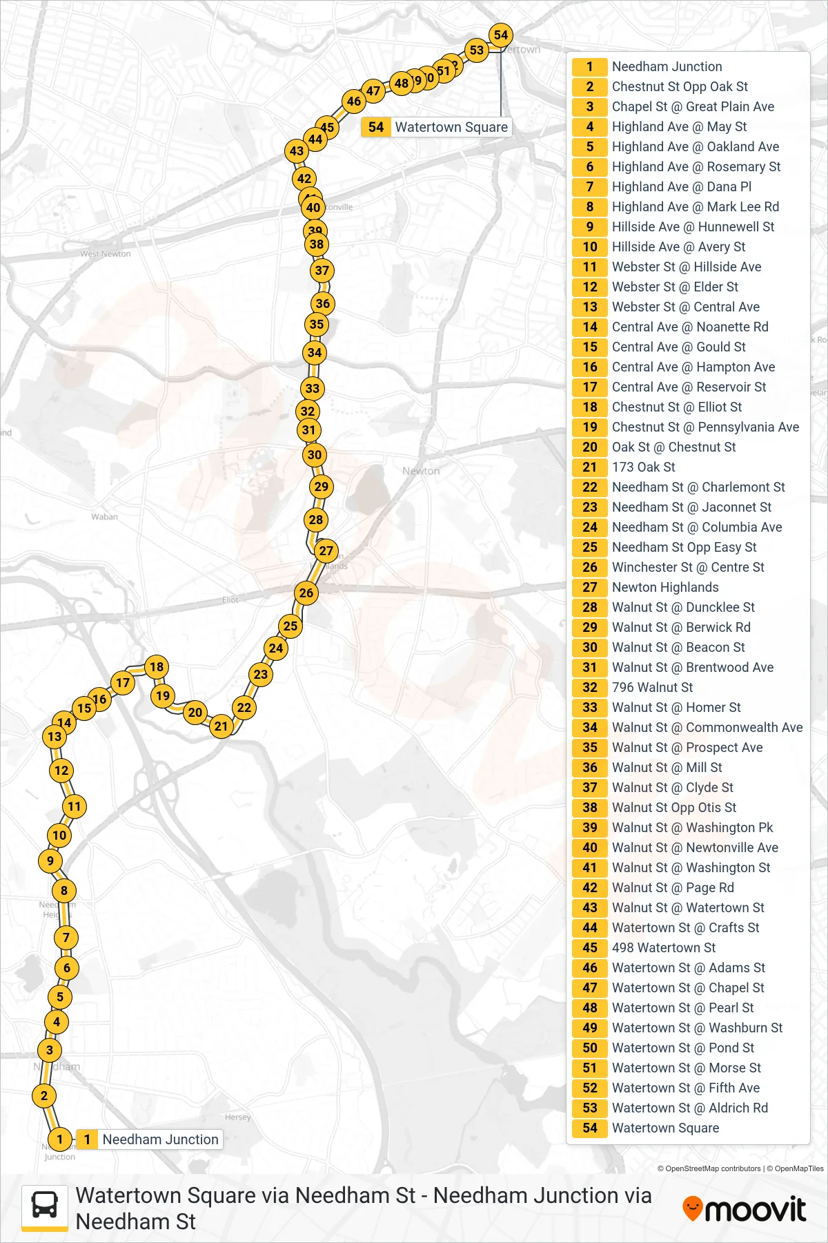 59 bus Line (Watertown Square Via Needham St) route and stops on a map
