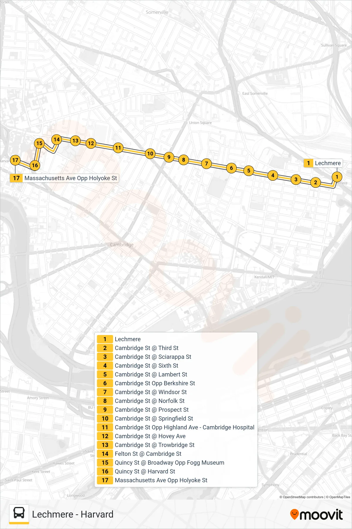 69 bus Line (Harvard) route and stops on a map