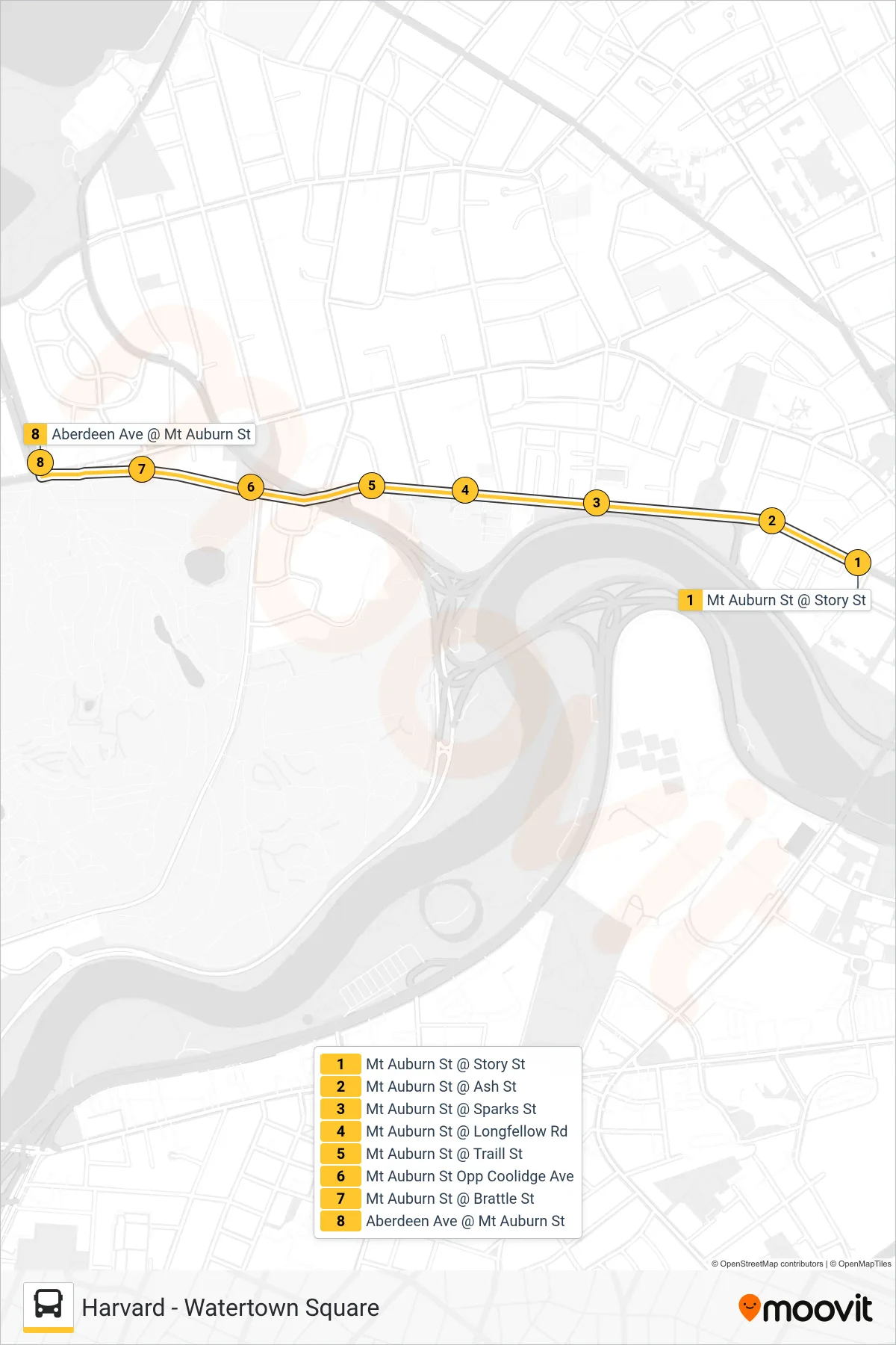 71 bus Line (Aberdeen Ave Via Mt Auburn St) route and stops on a map