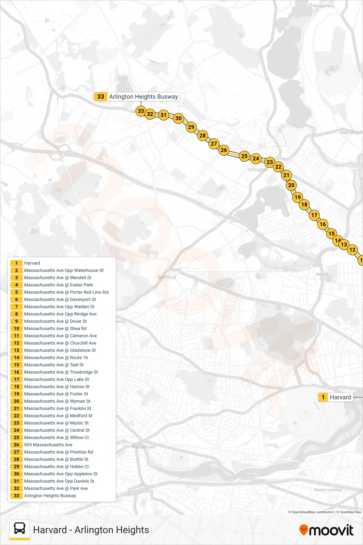 77 bus Line (Arlington Heights) route and stops on a map