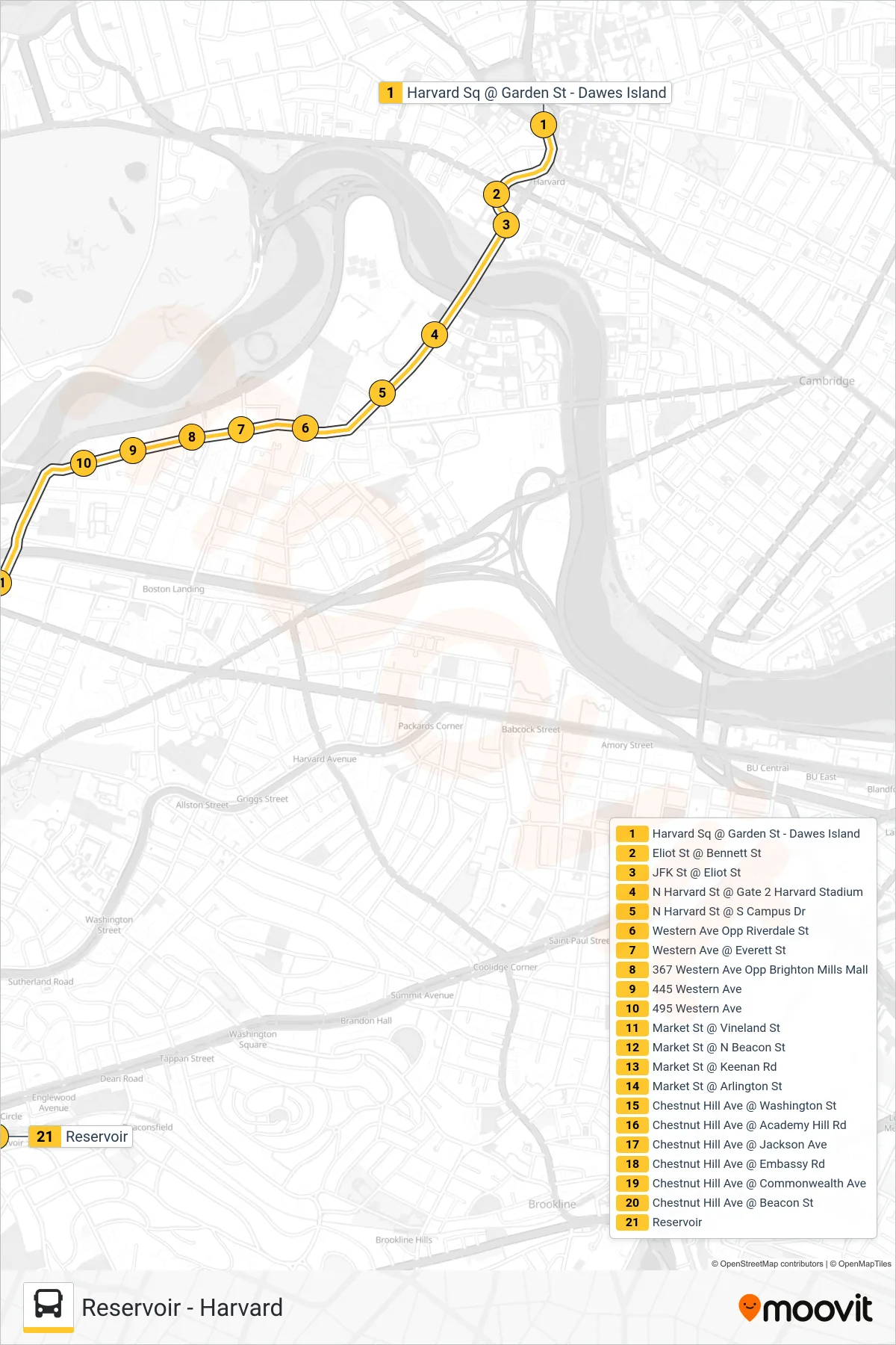 86 bus Line (Reservoir) route and stops on a map